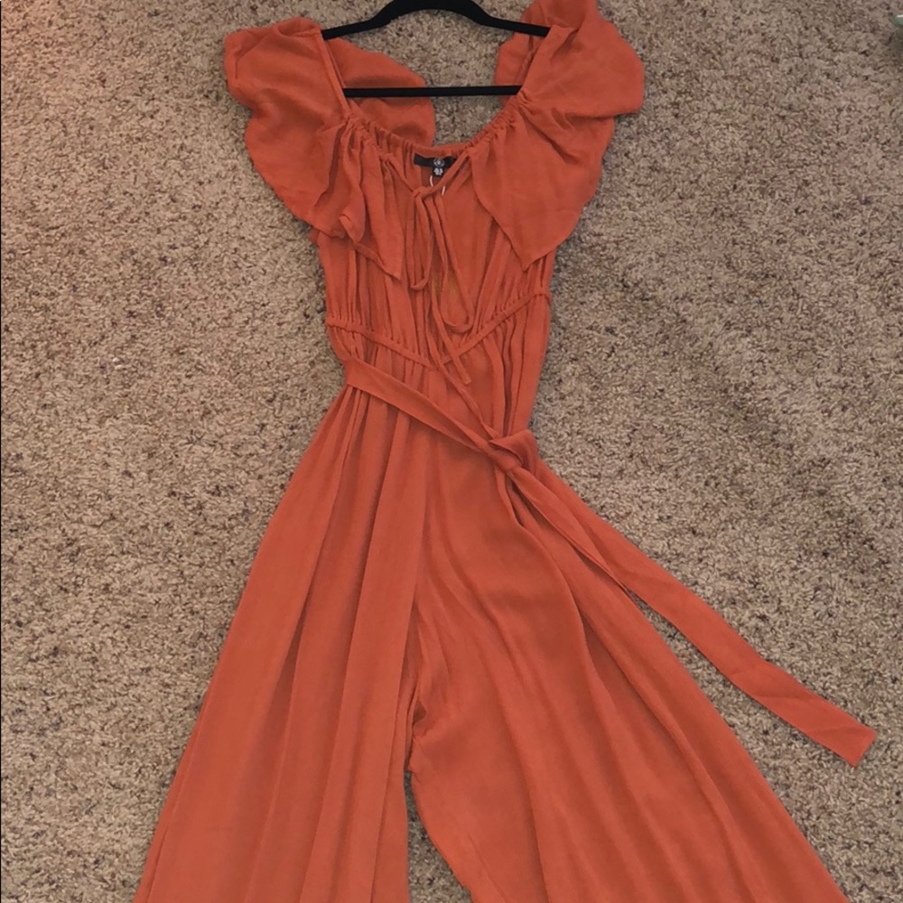 Rust colored wide leg jumpsuit